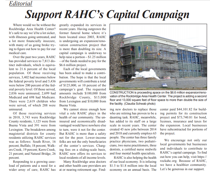 03202019 The News-Gazette Editorial - Support RAHC's Capital Campaign