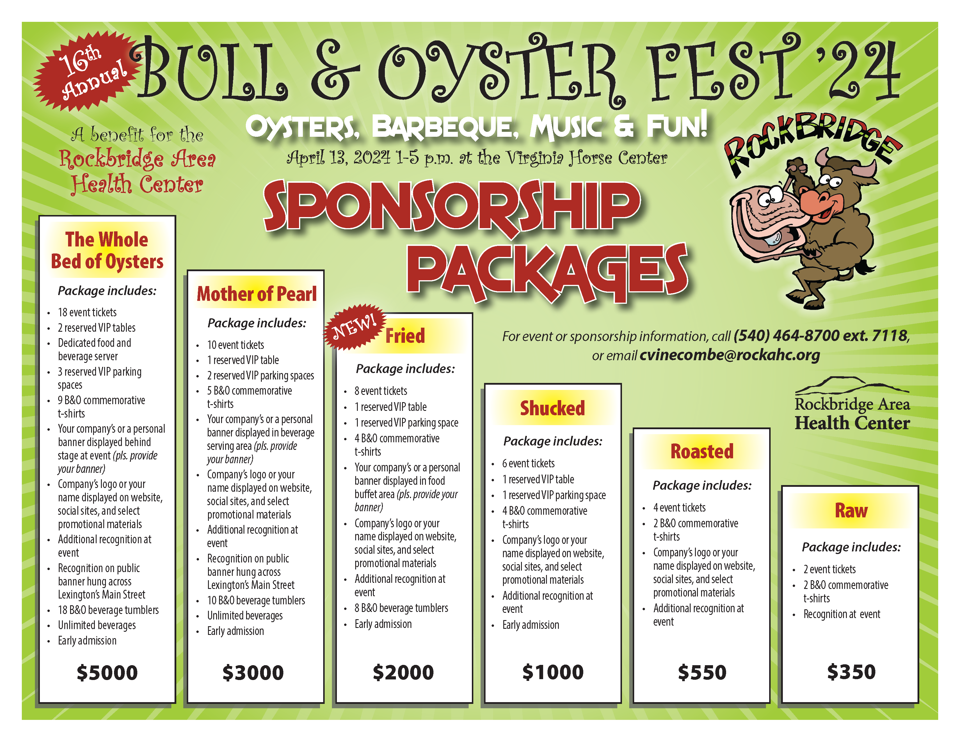 2024 Rockbridge Bull & Oyster Fest Pre-Registration Sponsorship Packages 