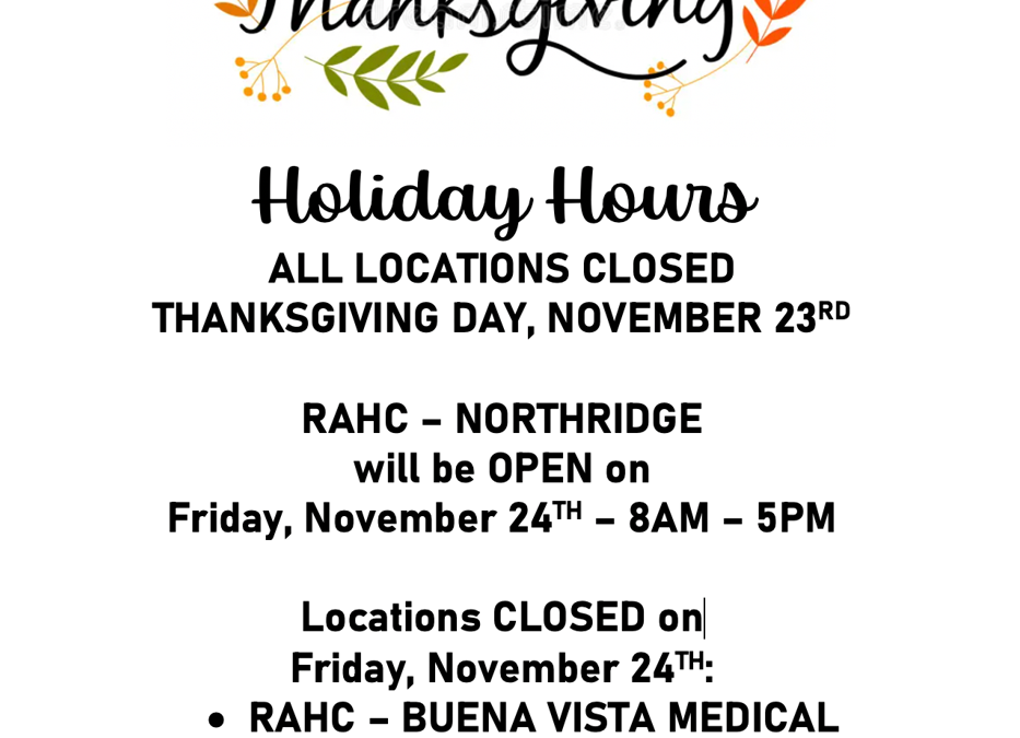 2023 Thanksgiving Holiday Hours